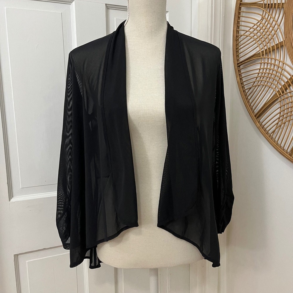 Sheer Black Mesh Cardigan L Shrug Peplum Witchy Whimsigoth Evening